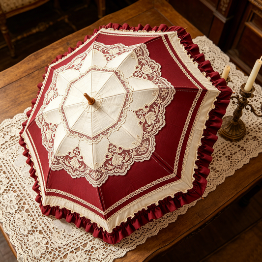 Burgundy Vintage Lace Parasol