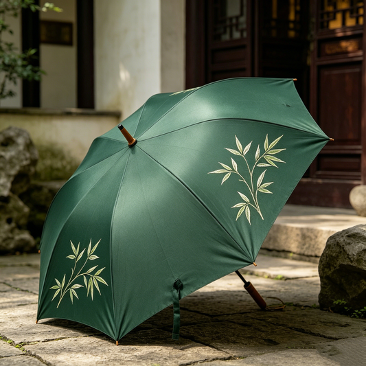 Green Bamboo Embroidery Umbrella