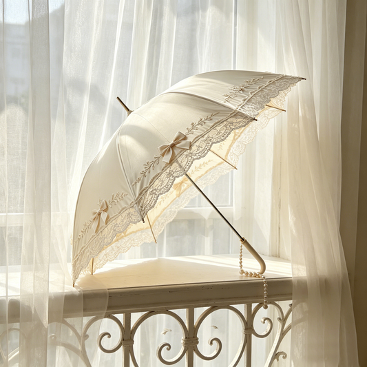 Ivory Satin Bow Parasol