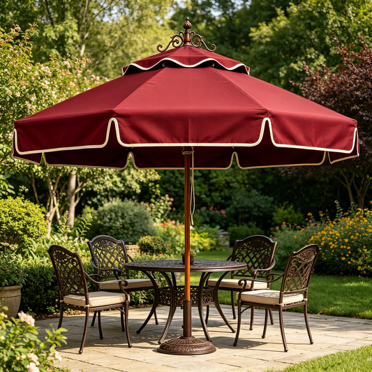 Red Classic Scalloped Patio Umbrella