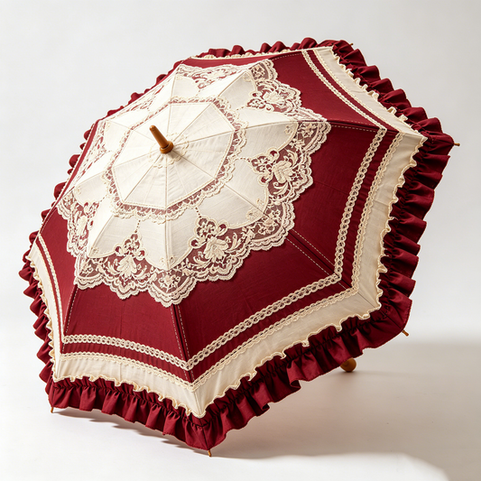 Burgundy Vintage Lace Parasol
